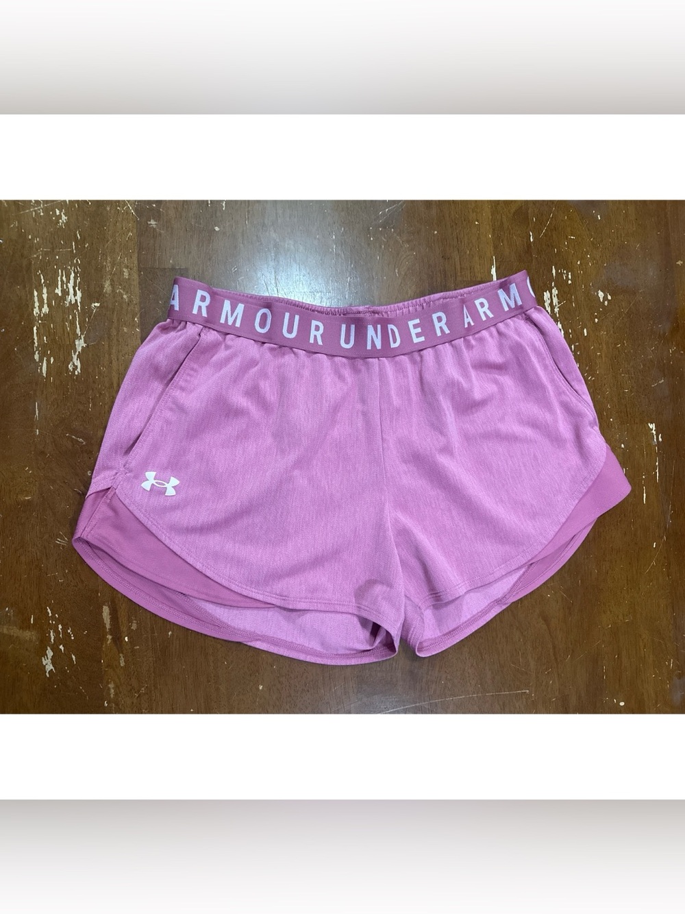 Under Armour Women's Pink Athletic Shorts with Branded Waistband